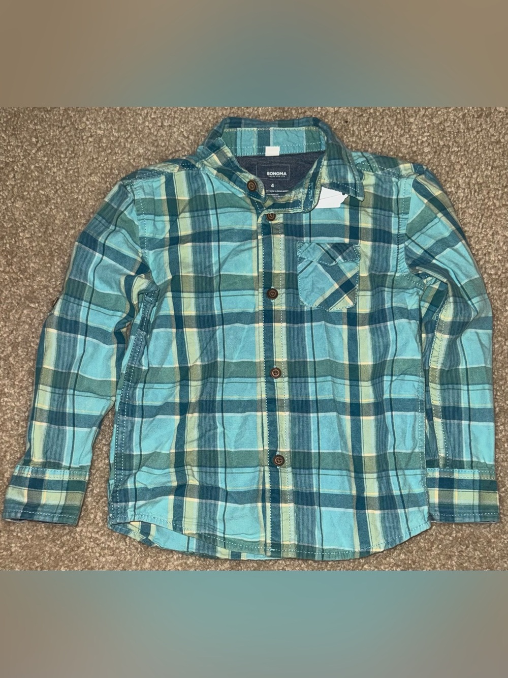 Sonoma Blue Teal Plaid Button-Down Shirt for Kids